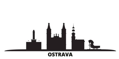 Çek Cumhuriyeti, Ostrava şehri silueti izole edilmiş vektör çizimi. Çek Cumhuriyeti ve Ostrava siyah şehir manzarası ile seyahat ediyorlar