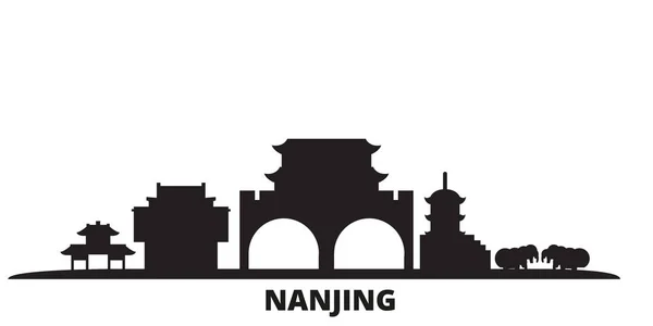 China, Nanjing stad skyline geïsoleerde vector illustratie. China, Nanjing reizen zwarte stad — Stockvector