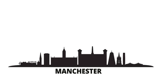 Regno Unito, Manchester city skyline illustrazione vettoriale isolata. Regno Unito, Manchester viaggi paesaggio urbano nero — Vettoriale Stock