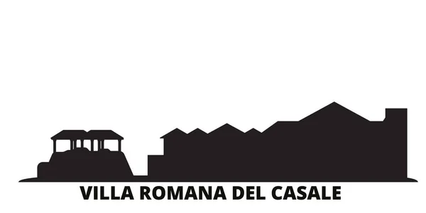 İtalya, Villa Romana Del Casale şehri silueti izole edilmiş vektör çizimi. İtalya ve Villa Romana Del Casale şehirlerde seyahat ediyor — Stok Vektör