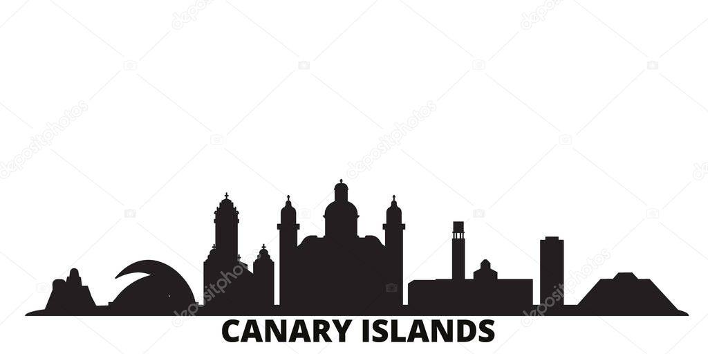 Spain, Canary Islands city skyline isolated vector illustration. Spain, Canary Islands travel black cityscape