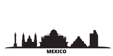 Mexico, Mexico City silueti izole edilmiş vektör çizimi. Mexico, Mexico City siyah şehir manzarası ile seyahat ediyor
