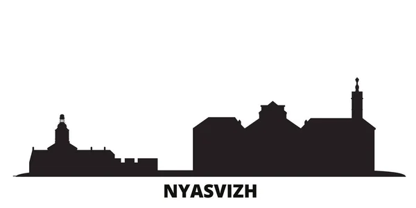 Belarus, Nyasvizh cidade skyline ilustração vetorial isolado. Bielorrússia, Nyasvizh viagem paisagem urbana preta — Vetor de Stock