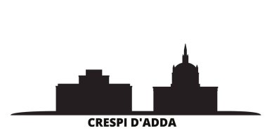 İtalya, Crespi Dadda şehir silueti izole edilmiş vektör çizimi. İtalya ve Crespi babaları siyah şehir manzarası ile seyahat ediyorlar