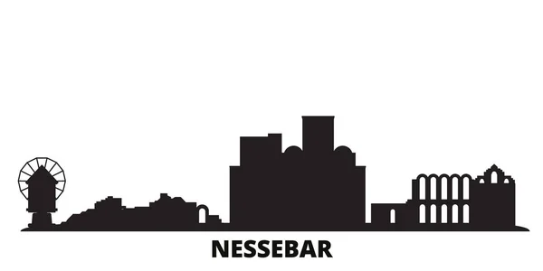 Bulgarie, ville de Nessebar skyline illustration vectorielle isolée. Bulgarie, Nessebar voyage paysage urbain noir — Image vectorielle