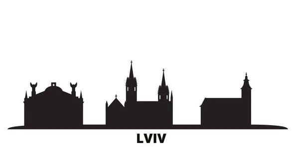 Україна, Львівське місто Небесна окрема векторна ілюстрація. Україна, Львів подорожує чорним пейзажем — стоковий вектор