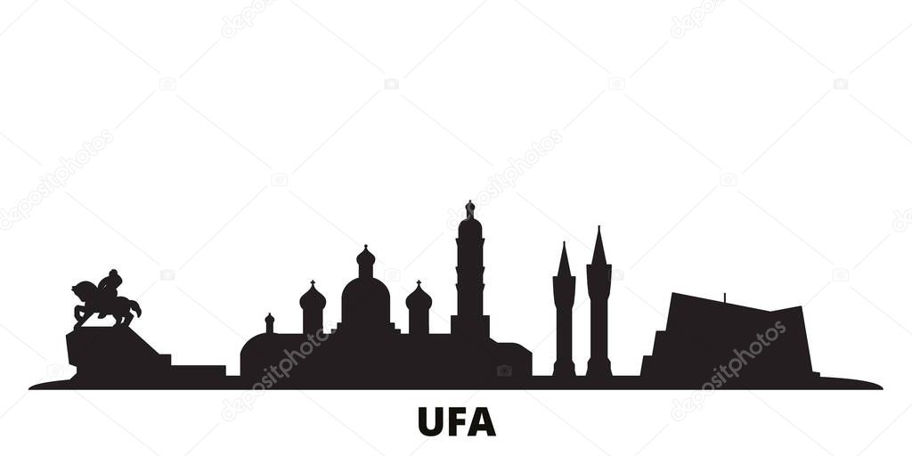 Russia, Ufa city skyline isolated vector illustration. Russia, Ufa travel black cityscape