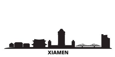 China, Xiamen city skyline isolated vector illustration. China, Xiamen travel black cityscape clipart