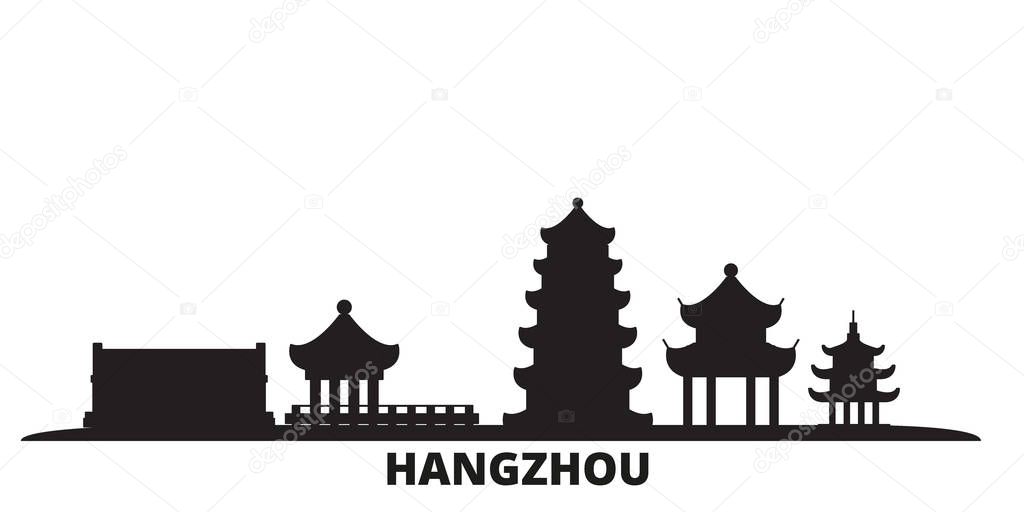 China, Hangzhou city skyline isolated vector illustration. China, Hangzhou travel black cityscape