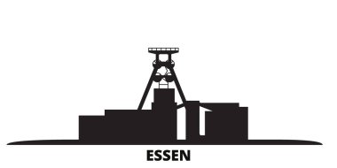 Almanya, Essen, Zollverein Kömür Madeni Endüstriyel Kompleksi şehir silueti izole vektör çizimi. Almanya, Essen, Zollverein Kömür Madeni Endüstri Kompleksi Kara Şehir Bölgesi