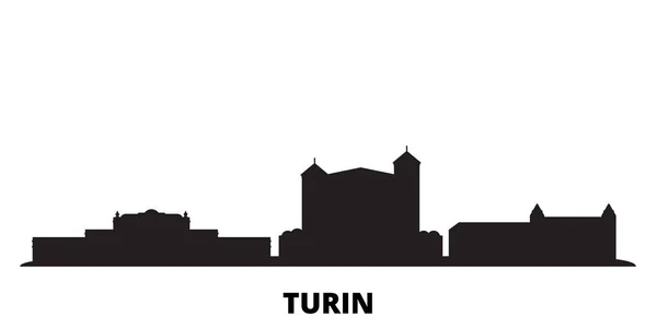 Italia, Turín, Residencias de la Casa Real de la ciudad de Saboya skyline ilustración vector aislado. Italia, Turín, Residencias de la Casa Real de Saboya viajar negro paisaje urbano — Vector de stock