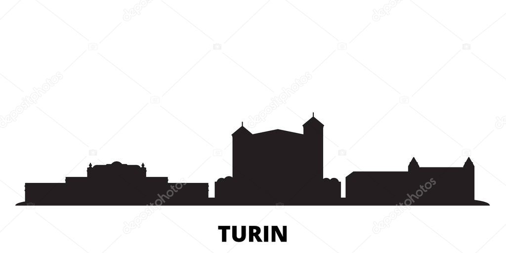 Italy, Turin, Residences Of The Royal House Of Savoy city skyline isolated vector illustration. Italy, Turin, Residences Of The Royal House Of Savoy travel black cityscape