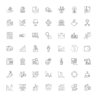 Financial management linear icons, signs, symbols vector line illustration set