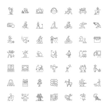 Leisure activities linear icons, signs, symbols vector line illustration set