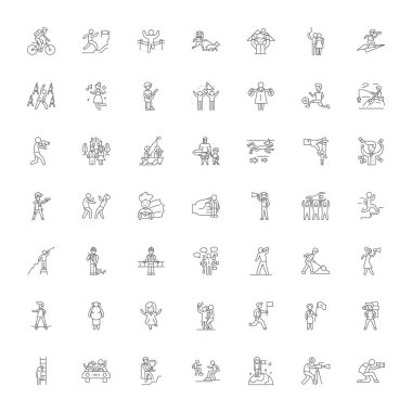 Etkin aile doğrusal simgeleri, işaretler, semboller vektör çizgisi çizimi