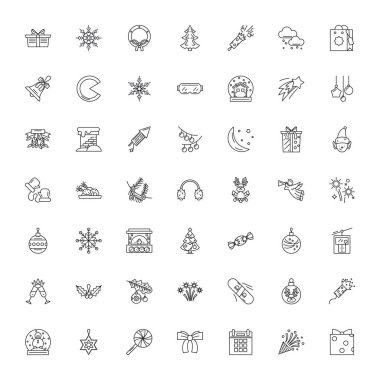 Noel doğrusal simgeleri, işaretler, semboller vektör çizgisi çizimi