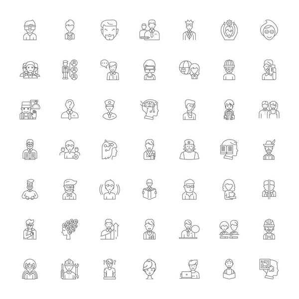 Expressions de personnes icônes linéaires, signes, symboles ensemble d'illustration de ligne vectorielle — Image vectorielle