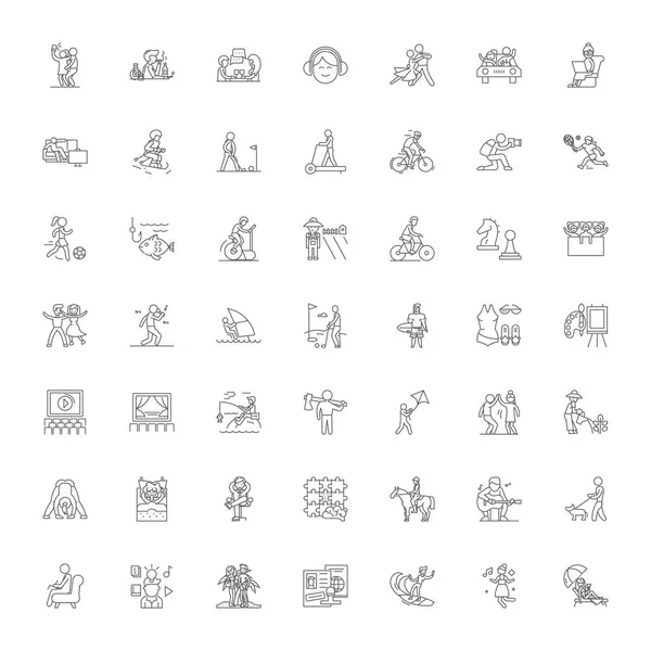 Leisure activities linear icons, signs, symbols vector line illustration set — 스톡 벡터