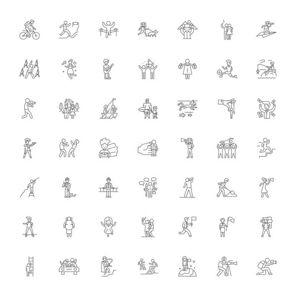 Familia activa iconos lineales, signos, símbolos vector línea ilustración conjunto — Archivo Imágenes Vectoriales