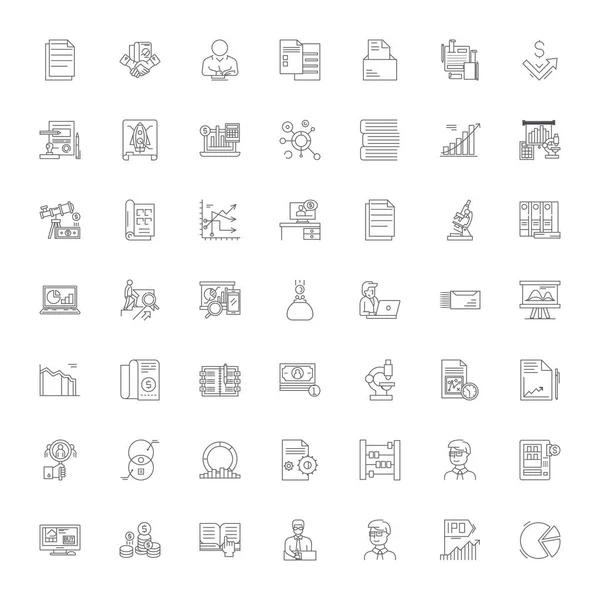 Analytical tools linear icons, signs, symbols vector line illustration set — Stock Vector