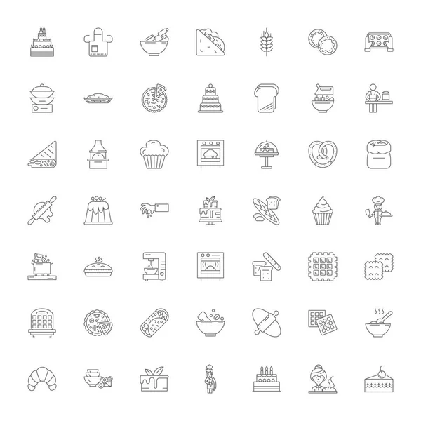 Home cooking linear icons, signs, symbols vector line illustration set — Stock Vector