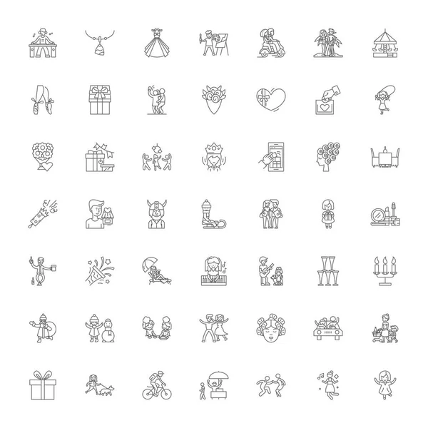 Partito icone lineari, segni, simboli linea vettoriale illustrazione set — Vettoriale Stock
