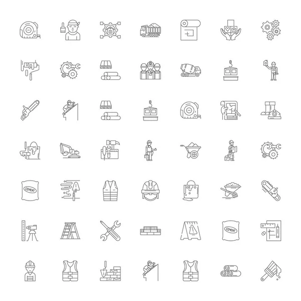 Строительные работы линейные иконки, знаки, символы векторные линии иллюстрации набор — стоковый вектор