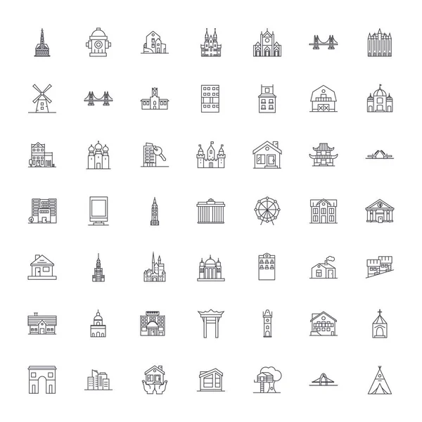 Byggnader samling linjära ikoner, tecken, symboler vektor linje illustration set — Stock vektor