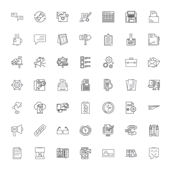 Bureau d'affaires icônes linéaires, signes, symboles vectoriel ligne illustration ensemble — Image vectorielle