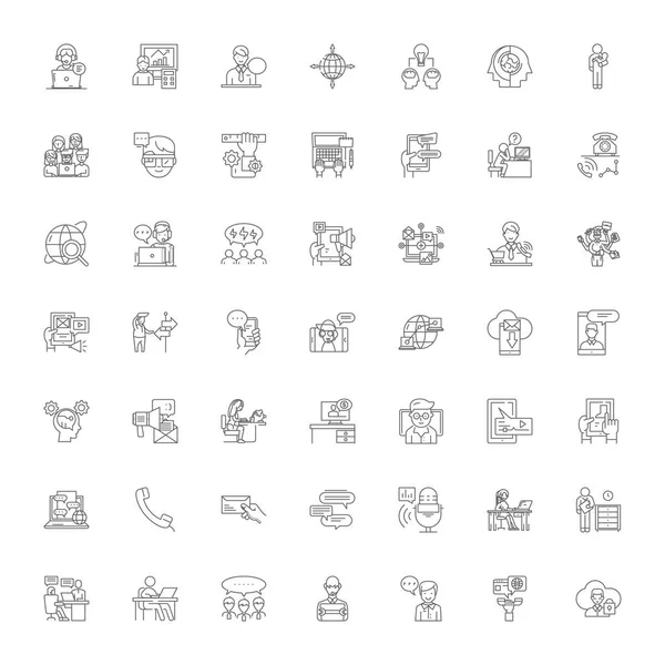 Centre d'appel icônes linéaires, signes, symboles vectoriels illustration de ligne ensemble — Image vectorielle