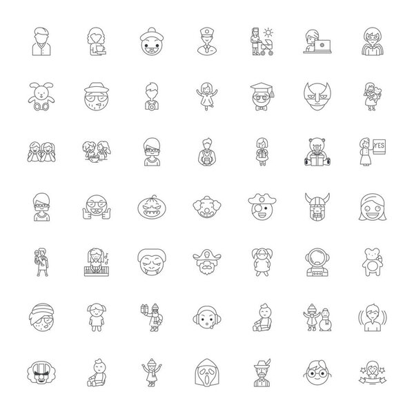 People characters linear icons, signs, symbols vector line illustration set