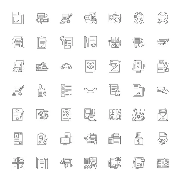 Certificação ícones lineares, sinais, símbolos conjunto de ilustração linha vetorial —  Vetores de Stock