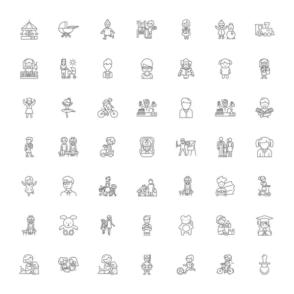 Icônes linéaires enfant, signes, symboles ensemble d'illustration de ligne vectorielle — Image vectorielle