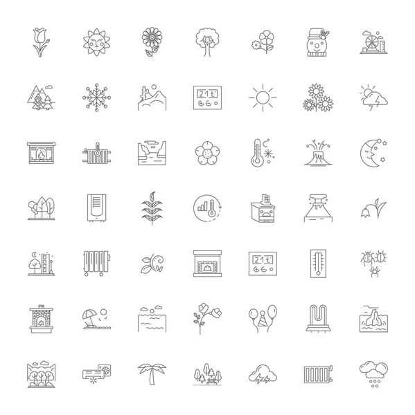 Meteo icone lineari, segni, simboli linea vettoriale illustrazione set — Vettoriale Stock