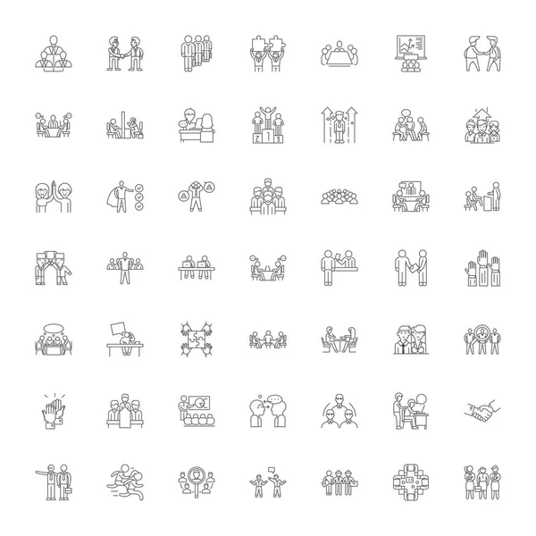 Serie comunitaria di icone lineari, segni, simboli, linee vettoriali — Vettoriale Stock