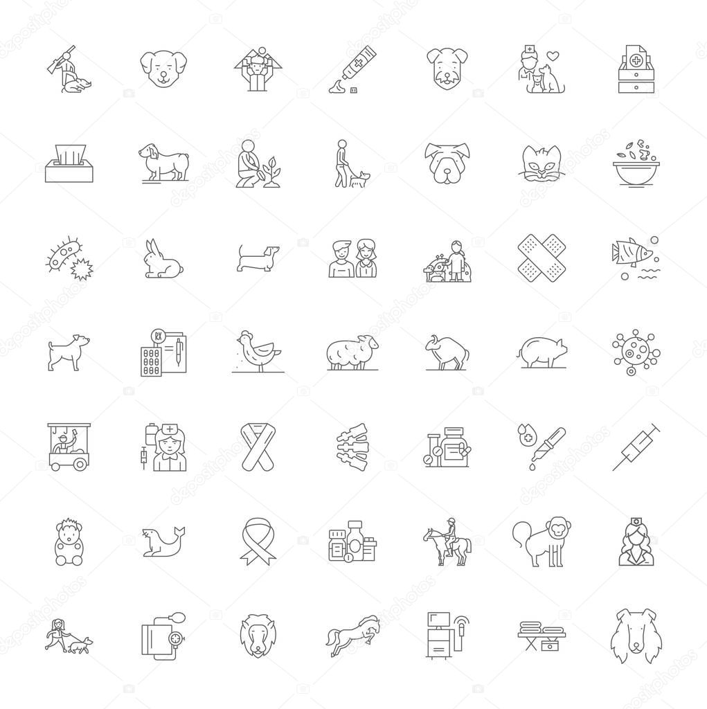 Anymal love linear icons, signs, symbols vector line illustration set