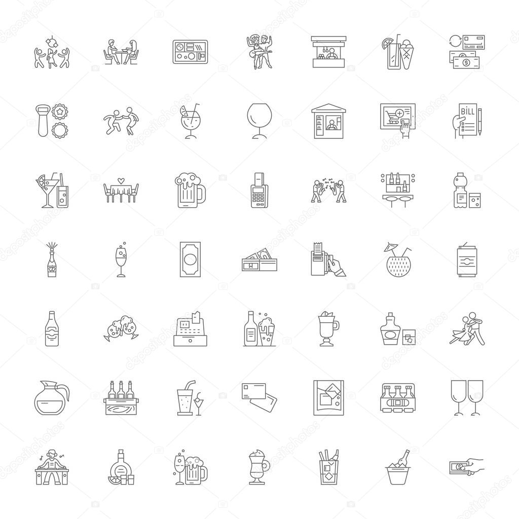 Night club linear icons, signs, symbols vector line illustration set