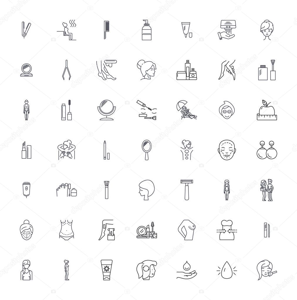 Spa services linear icons, signs, symbols vector line illustration set