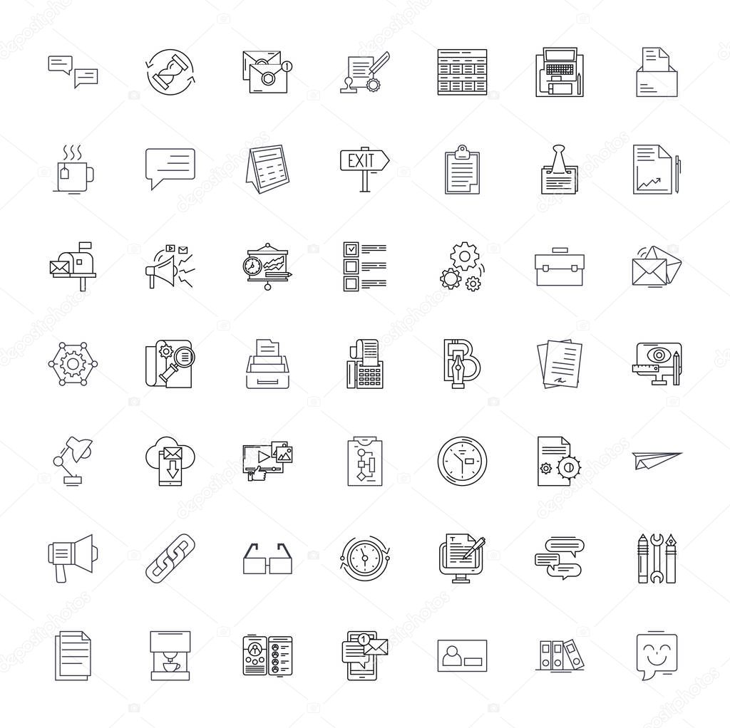 Business office linear icons, signs, symbols vector line illustration set