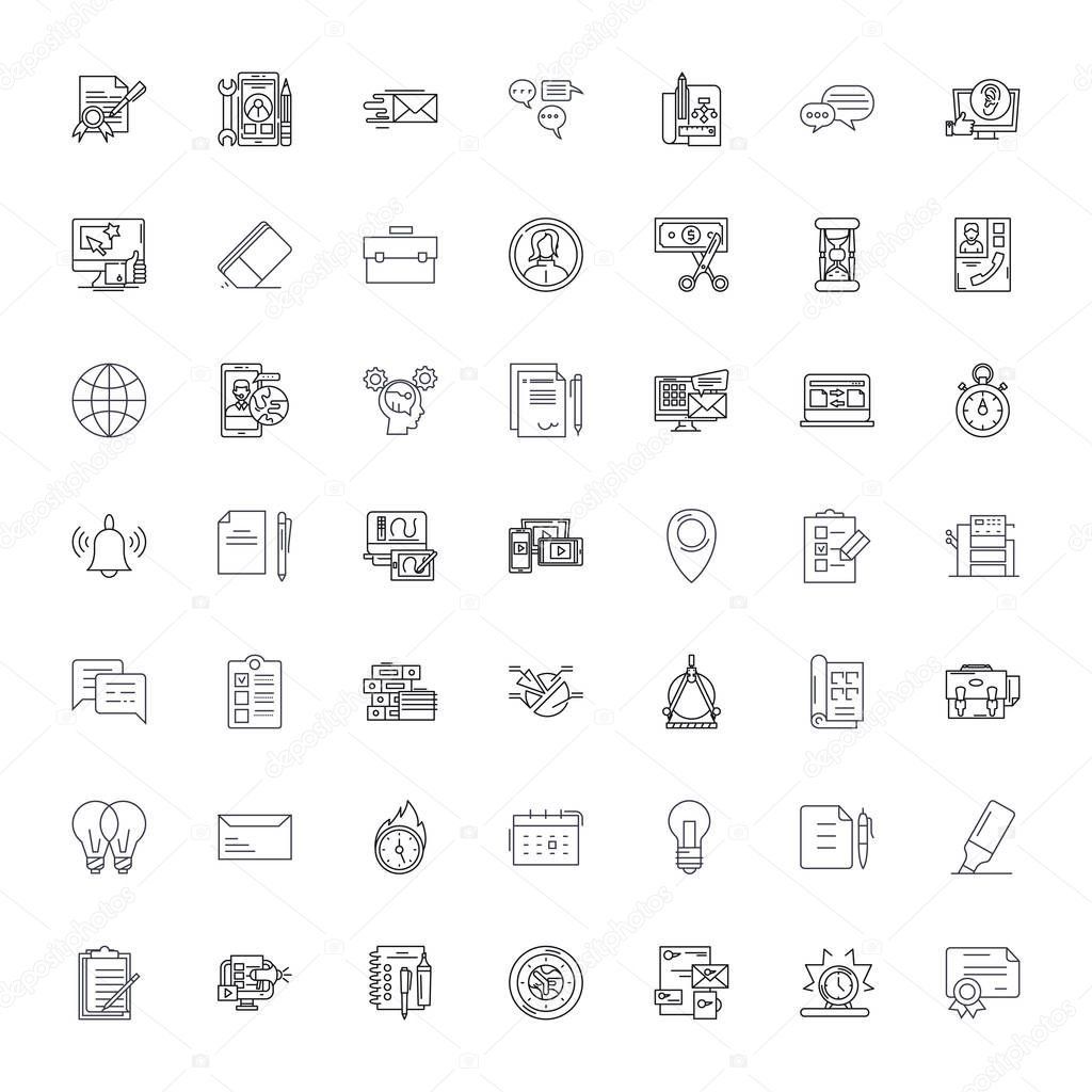 Office tools linear icons, signs, symbols vector line illustration set