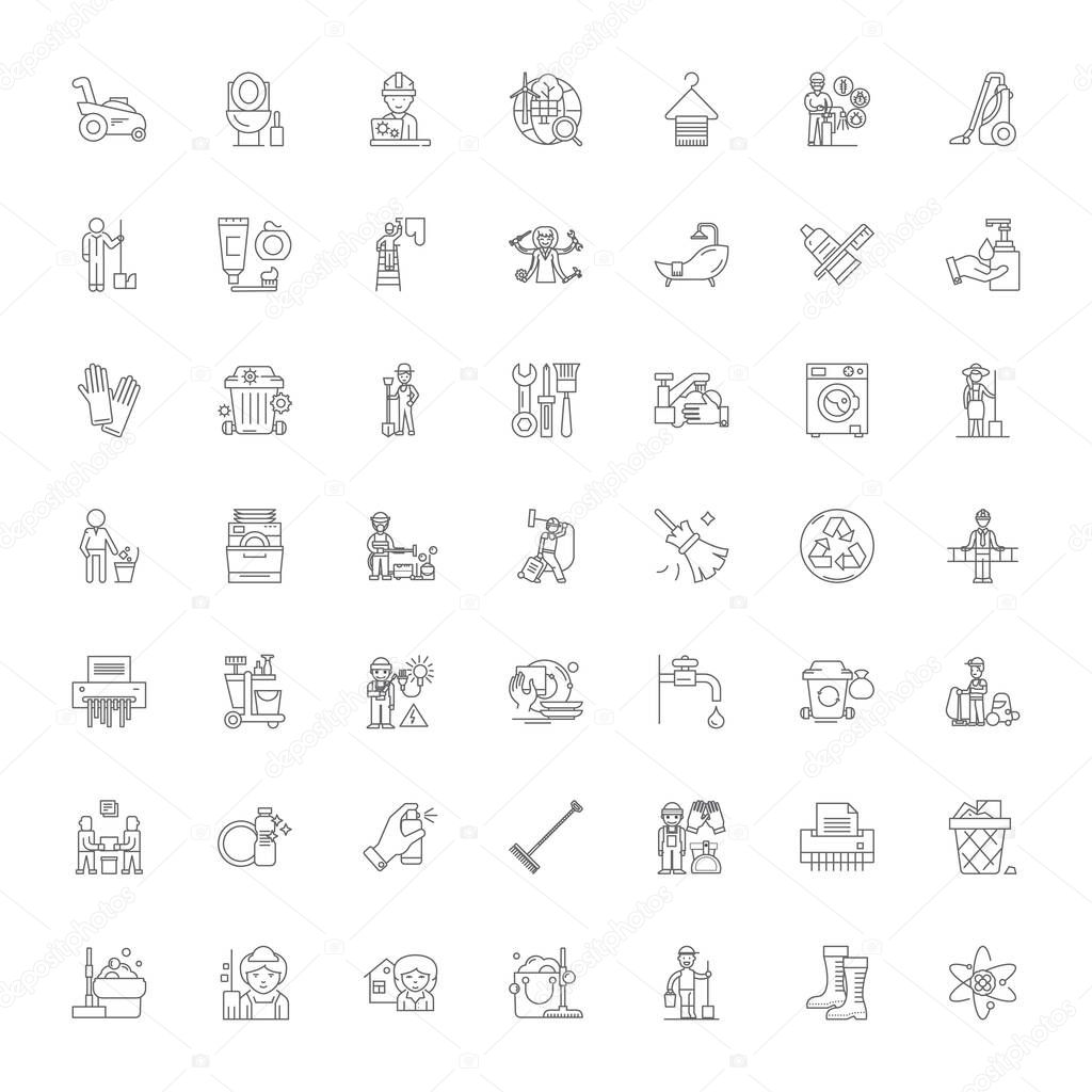 Cleaning company line icons, signs, symbols vector, linear illustration set
