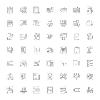 Doğrusal simgeler, işaretler, semboller vektör çizgisi çizimi