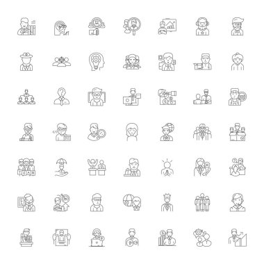 İstemci doğrusal simgeleri, işaretler, semboller vektör çizgisi çizimi