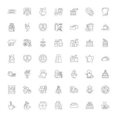 Doğrusal simgeler, işaretler, semboller vektör çizgisi çizimi seti