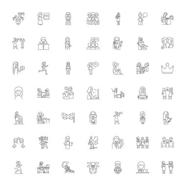 Femenizm doğrusal simgeler, işaretler, semboller vektör çizgisi çizimi