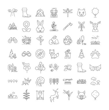 Orman doğrusal simgeleri, işaretler, semboller vektör çizgisi çizimi