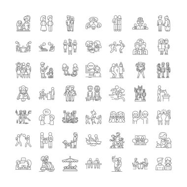 Arkadaşlık doğrusal simgeleri, işaretler, semboller vektör çizgisi çizimi