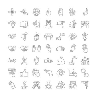 İnsan elleri doğrusal simgeler, işaretler, semboller vektör çizgisi çizimi