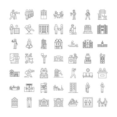 Motel doğrusal simgeleri, işaretler, semboller vektör çizgisi çizimi