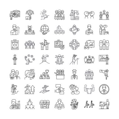 İnsan kaynakları yönetim doğrusal simgeleri, işaretler, semboller vektör çizgisi çizimi